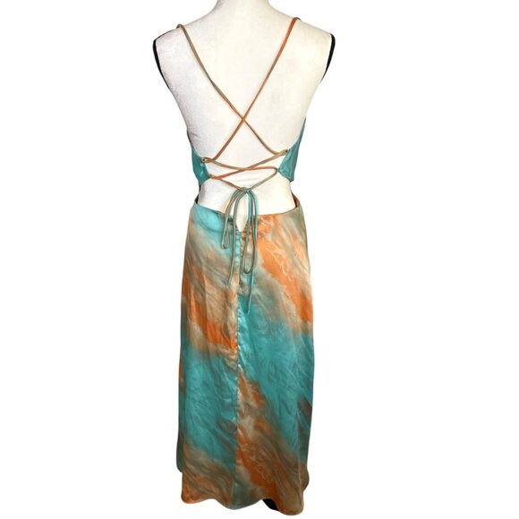 Coastal Resortwear Satin Midi Dress Medium Tie Dye Cut-Out Strappy Back ACOA - Picture 6 of 12